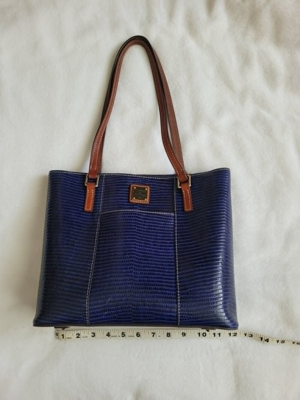 Dooney & Bourke Lizard Embossed Small Lexington Tote Blue Leather Shoulder Bag - Picture 13 of 15